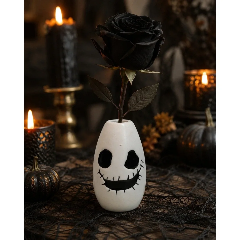 White Ceramic Skeleton Face Bud Vase Halloween Gothic‎ Spooky Goth Table Decor